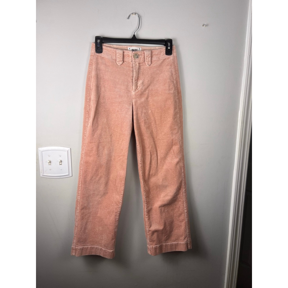 PAIGE Nellie Corduroy Pants 24 Pink High Rise Cropped Straight Leg Ballet Soft